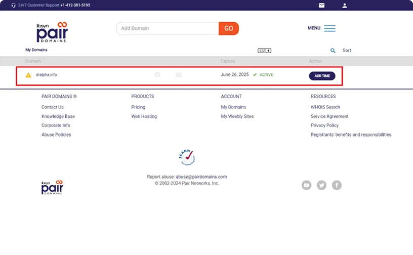 Domain dashboard